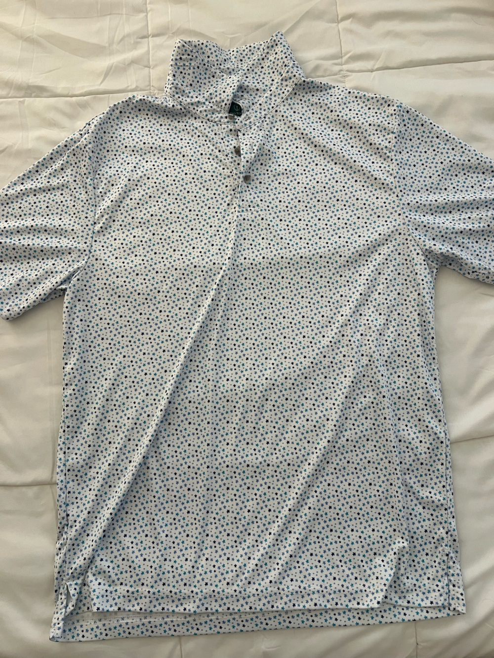 Men's Short-Sleeve Polo in White with Blue Dot Print